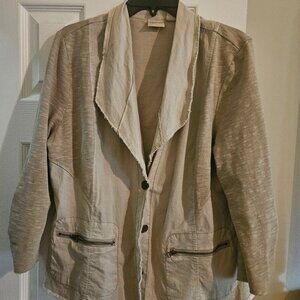 Zenergy Chico's Oatmeal stretch Minamalist Beige 3/4 Sleeve cotton crop Jacket L